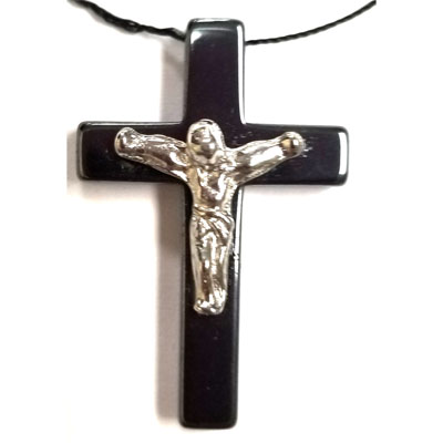 HEMATITE CROSS WITH JUESS 22X34MM SILVER PENDANT ( 4PCS)